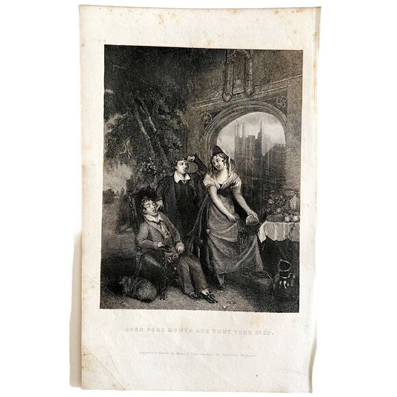 Open Your Mouth And Shut Your Eyes Steel Engraving 1859 Victorian Art DWY5C - Picture 2 of 2